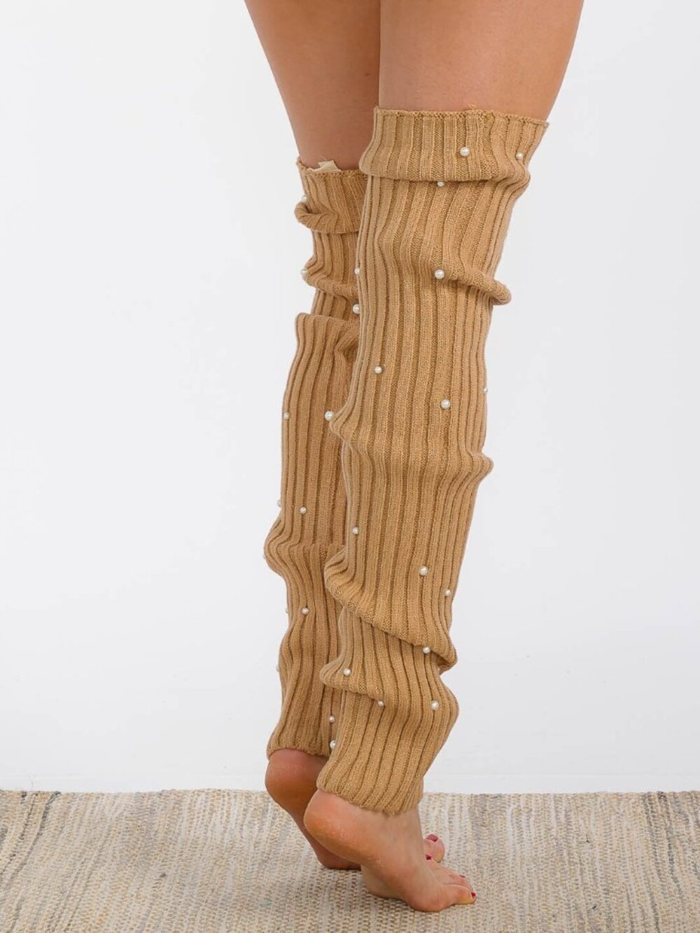 Leg Warmers One Size Taupe Pearl Ribbed Knit Balletcore Coquette Boot Cuffs